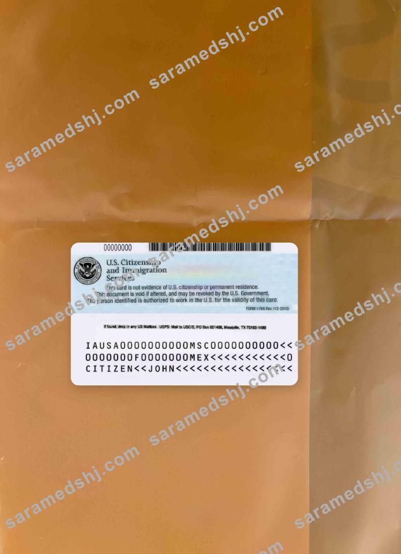 USA employment authorization card version 2 photolook BACK